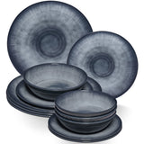 Melamin Geschirr Set Jesolo Grau für 4 Personen - 12 Teile - Steingutoptik Campinggeschirr