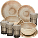 PRODUKTSET - 30514+30667 - Hummelladen Melamingeschirrset Jesolo Sand mit Trinkglas 400ml 4 Personen
