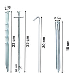 Zeltzubehör Set in praktischer Aufbewahrungstasche 50 Teile - 40 Heringe Heringzieher Campinghammer Abspannseil Seil-Schnalle Campingzubehör Bodenanker Zeltnagel Erdnagel