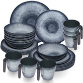 Melamin Geschirr Set Jesolo Grau für 6 Personen - 24 Teile - mit Tassen Steingutoptik Spülmaschinengeeignet Campinggeschirr