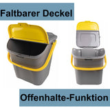 2x Stapelbarer Müllsortierer 28 Liter Grau mit FARBIGEM Faltdeckel 39x37x41 cm Mülleimer Mülltonne Mülltrennsystem Recyclingtonne verschließbarer Deckel