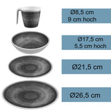 Melamin Geschirr Set Bambi Braun für 4 Personen - 17 Teile mit stapelbaren Tassen und Tasche Holzoptik Essgeschirr Campinggeschirr