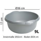 Schüssel rund - 9 Liter - 36 cm - Waschschüssel Spülschüssel Wasserschüssel Lebensmittelecht Kunststoff Spüle Haushaltsschüssel Universal Küchenschüssel Pflege nestbar