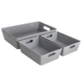 3er Set Organizerbox 1x 2 Liter DINA5 - 2x 770 ml - GRAU - Ordnungssystem Polypropylen Aufbewahrung Bad Korb Ordnungsbox Schublade Schrank Schreibtisch Kiste Schubladenorganizer robust Hobby Kiste