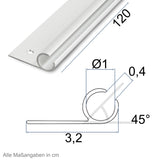 Alu Kederschiene - 1,2 Meter - Neigung 45° - Ø10mm (passend für 7-9mm Keder) - Kederleiste Aluminium Leiste für Wohnwagen Wohnmobil Reisemobil Vorzeltschiene - silber