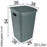 Wäschekorb 50 Liter groß Grün - Rattanoptik mit Deckel - aus recyletem Kunststoff Wäschesammler mit Löcher 38x36x54cm Wäschebox Wäschesortierer Haushaltskorb Haushalt Wäschetruhe Wäschetonne