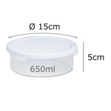 Runde Vorratsdosen Set 650ml - Ø15x5 cm Gefrierdose Frischhaltedose Mikrowellengeeignet Spülmaschinengeeignet - transparent mit weißem Deckel