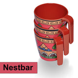 2 Stück Melamin Tassen 350 ml ideal für Camping 2 Personen - Toskana Deep - Stapelbar - Steingutoptik Mandala Trinkbecher Kaffeetasse Kaffeebecher