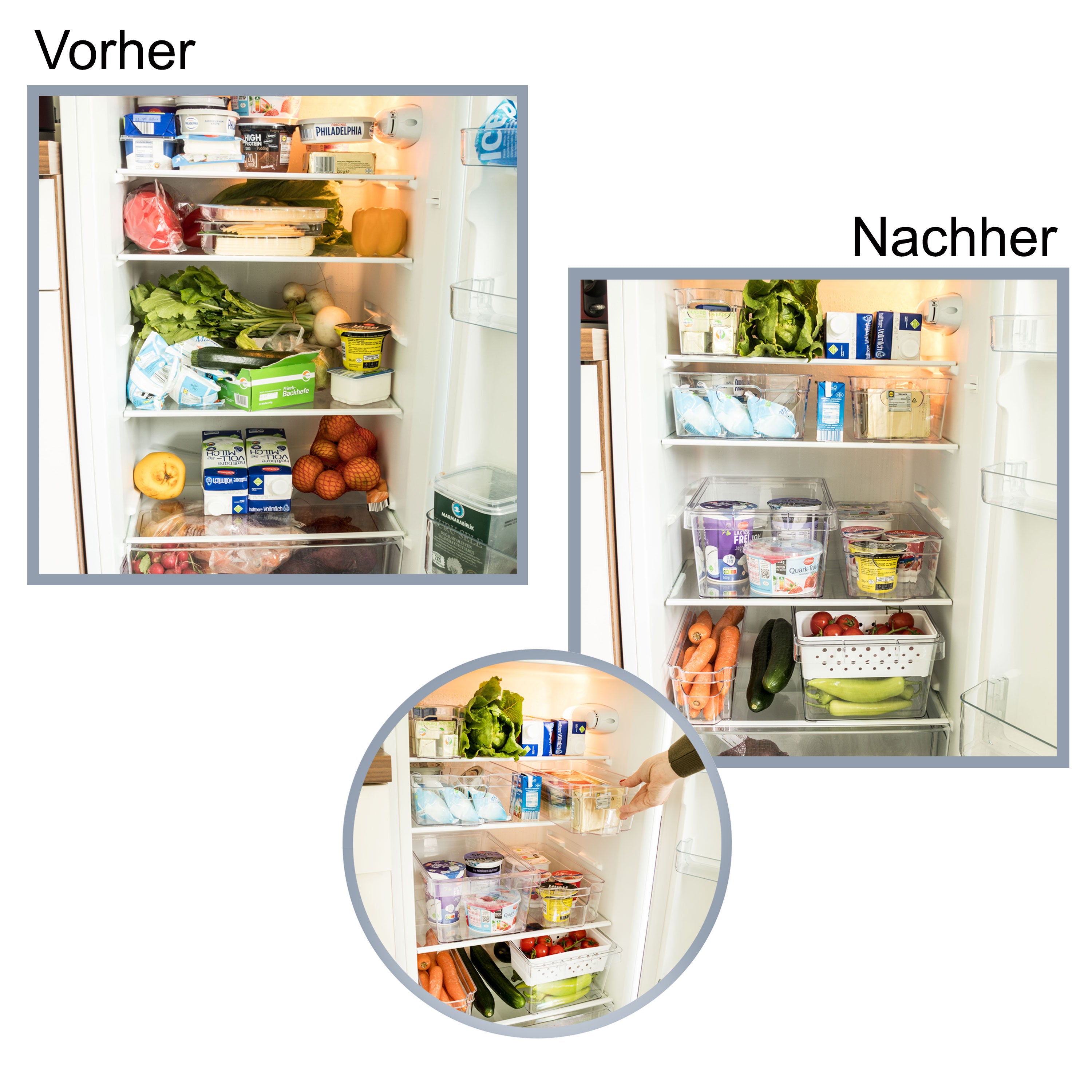 ginoring aufbewahrung kühlschrank Kühlschrank-Organizer mit Körbchen und Trennwand 37x23x14,5 cm durchsi – Hummelladen