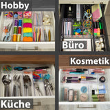 Schubladen Organizer 5,5cm hoch - 6 Teile 48x48 cm 3 Größen klar transparent Antislip - Organizer für Schminktisch Kosmetik Bad Küche Kiste Besteck Aufbewahrungsbox Ordnungsbox Schubladeneinsatz Ordnungssystem