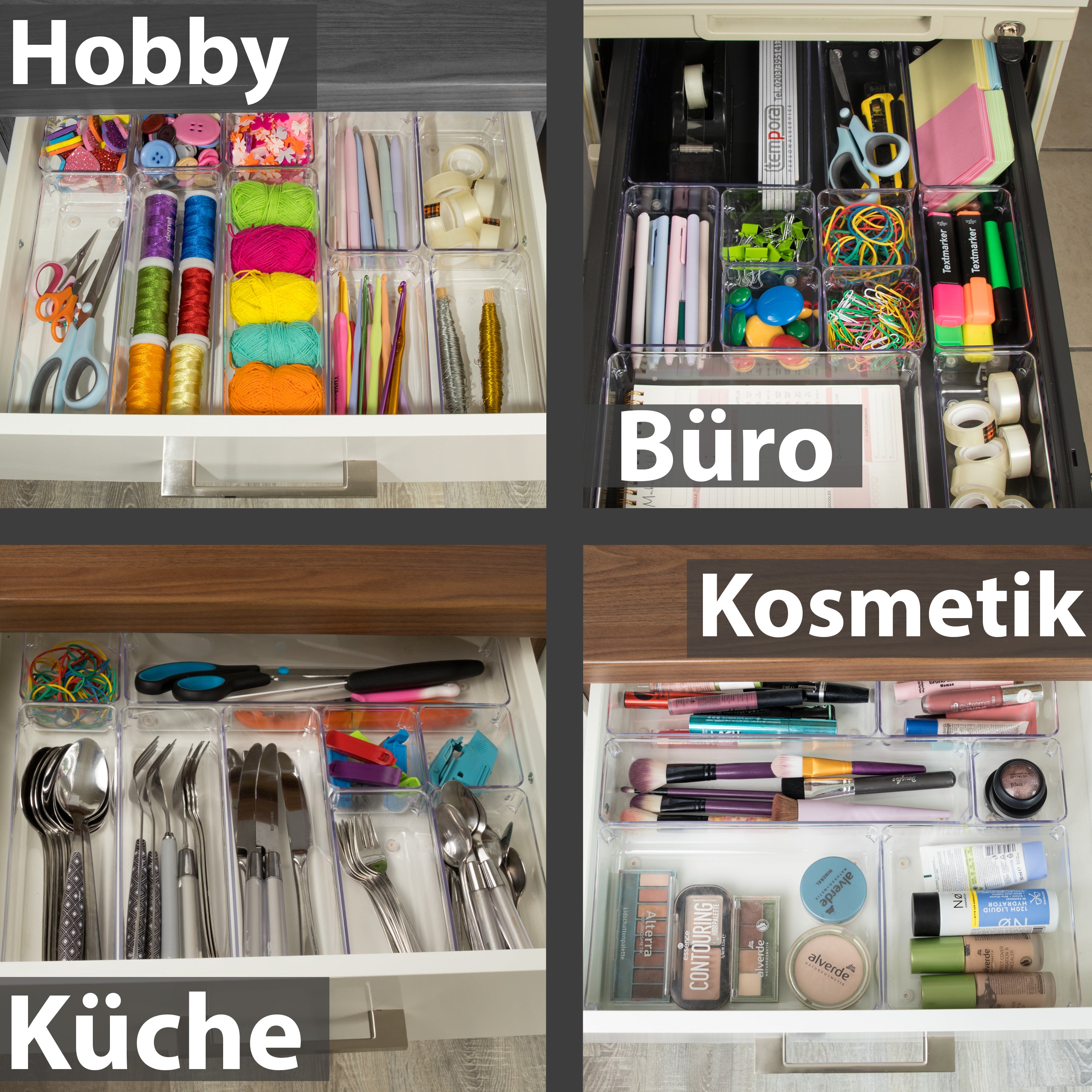 Schubladen Ordnungssystem 24x16 cm klar transparent 5,5 cm hoch Antisl – Hummelladen