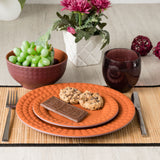 Melamin Geschirrset für 4 Personen - 16 Teile elegante Steingut Optik in Terracotta-Rot - mit Edelstahl Thermo Tassen - Campinggeschirr Geschirrset Tafelgeschirr Spülmaschinengeeignet Tableware Outdoor Camping