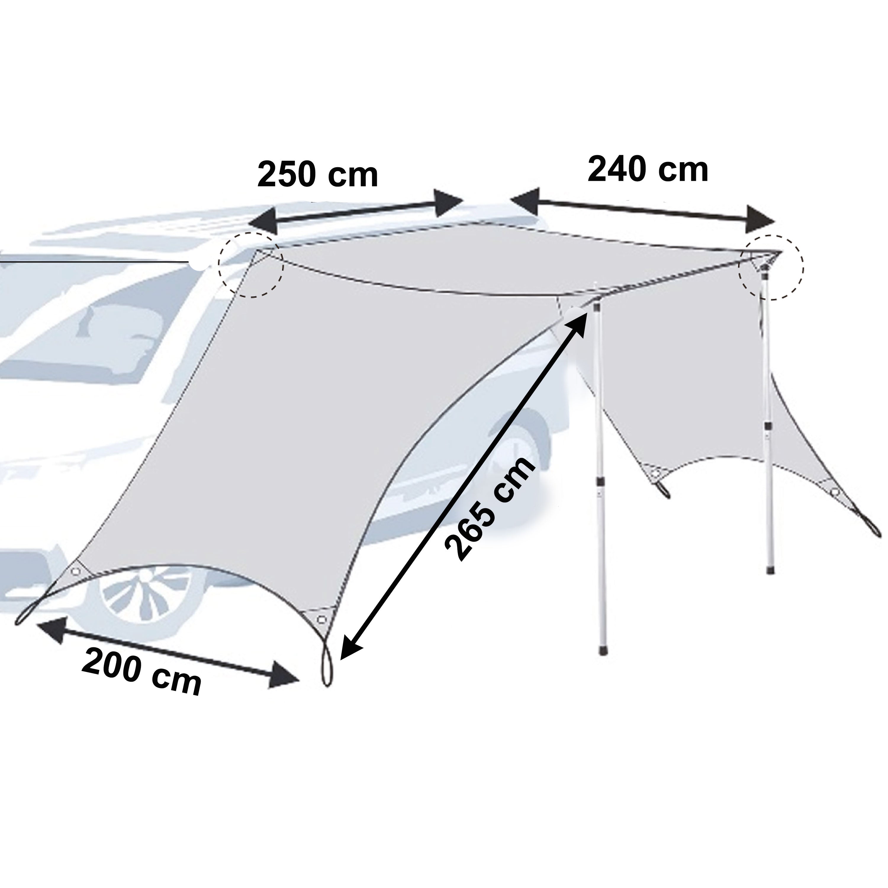 Sonnensegel 250x240 mit Seitenwand für Wohnwagen Wohmobil Vorzelt Camp – Hummelladen