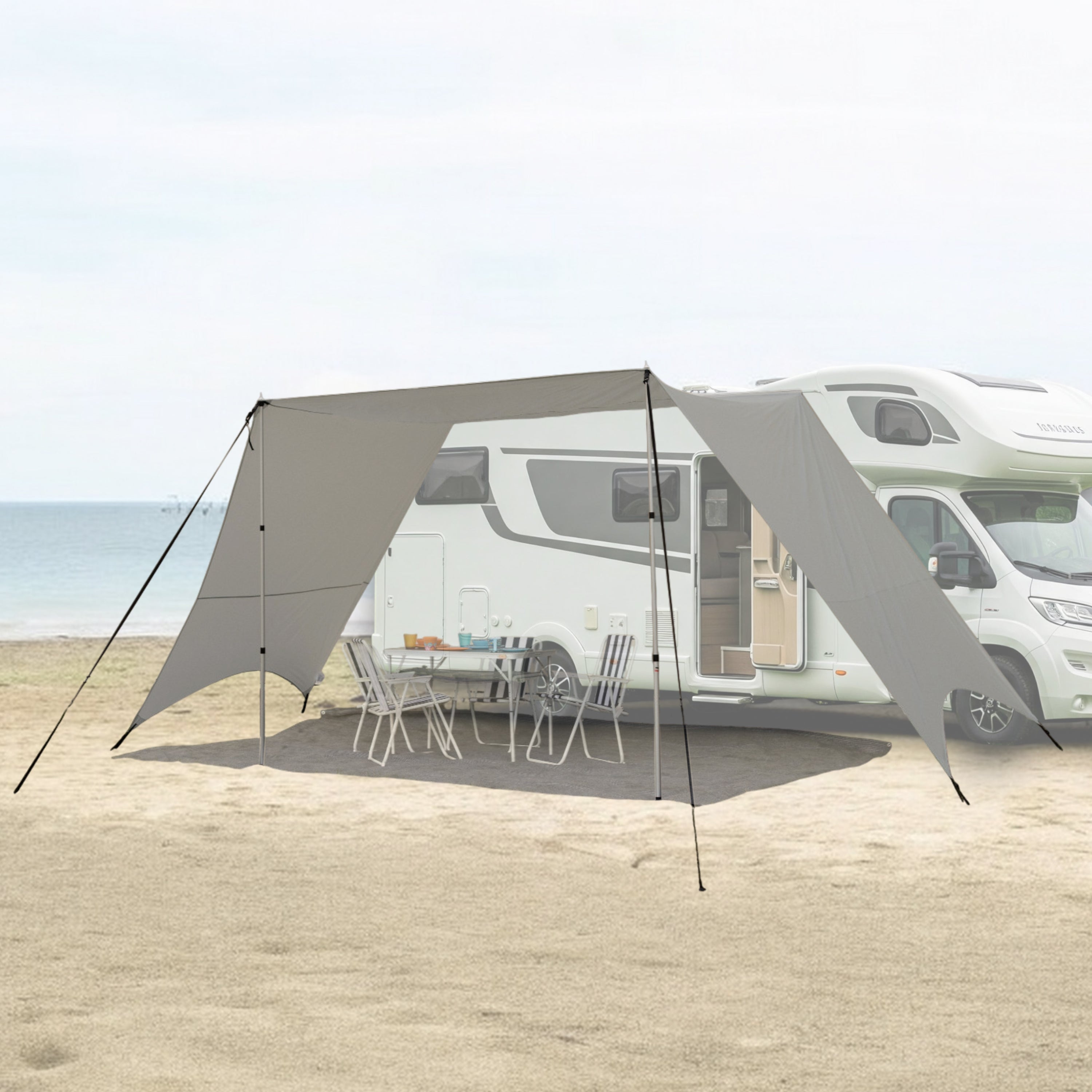 Sonnensegel 250x240 mit Seitenwand für Wohnwagen Wohmobil Vorzelt Camp – Hummelladen