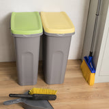 2x 25 Liter Mülleimer schmal grün Deckel Recycling Mülltrennung Abfalleimer Abfallbehälter Müll Küche rechteckig Abfallsammler Kunststoff Eimer Mülltonne Müllsackhalterung