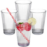 Melamin Geschirr Set Rot für 4 Personen 16 Teile mit Trinkglas Klar Tonoptik - Essgeschirr Acryl Wasserglas - Campinggeschirr