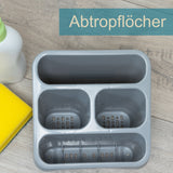 Spülbecken Organizer Grau 17x17x12 cm Sink Caddy Spülmittelorganizer Besteckabtropfbehälter Schwammhalter Küchen Utensilien Organizer Küchenorganizer Spüle Mit Abflusslöcher Kunststoff