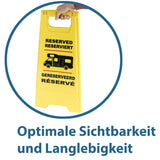 Reserviert Schild für Wohnmobile und Wohnwagen Gelb Klappbar 58x30x42 cm Platz Reservierung Markierungsschild Camping Parkplatzschild Reisemobil Aufstellschild zum Aufstellen