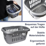 Hüft Wäschekorb 43 Liter WEISS mit 3 Griffmulden - 60x39x29 cm ergonomisch geformt - mit Löcher - Haushaltskorb Wäschesammler