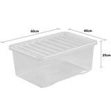6x Unterbettkommode Aufbewahrungsbox mit Deckel 45 Liter - 60x40x25cm - transparent stapelbar