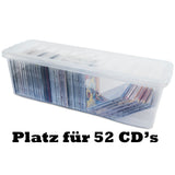 AUFBEWAHRUNGSBOX 18 CM HOCH - für je 52 Musik CDs - Aufbewahrungsbox mit Deckel 60x20x18cm - transparent klar - stapelbar - Kunststoff Box - Stapelkiste Unterbettkommode