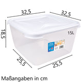 Vorratsdose 15 Liter mit Deckel Frischhaltedose - Aufbewahrungsbox mit Deckel - lebensmittelecht - transparent mit weißem Deckel - quadratisch
