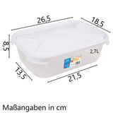 3 Stück Vorratsdose Set 2,7 Liter mit Deckel Frischhaltedose - Aufbewahrungsbox mit Deckel - lebensmittelecht - transparent mit weißem Deckel - rechteckig