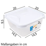 3 Stück Vorratsdose Set 2 Liter mit Deckel Frischhaltedose - Aufbewahrungsbox mit Deckel - lebensmittelecht - transparent mit weißem Deckel - quadratisch