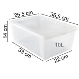 12 x Aufbewahrungsbox mit Deckel 10 Liter 36x25x14 cm - transparent stapelbar LEBENSMITTELECHT - Kunststoff Box Kiste - Plastik Behälter Organizer - Büro Haushalt Küche Kinderzimmer Spielzeugkiste