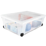 6 x UNTERBETTKOMMODE - Aufbewahrungsbox mit Deckel und Rollen 30 Liter 59x39x18 cm transparent stapelbar LEBENSMITTELECHT - Rollbox Kunststoff Box Kiste Plastik Organizer Büro Haushalt Kinderzimmer