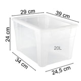 6 x Aufbewahrungsbox mit Deckel 20 Liter - 39x29x24 cm - transparent stapelbar LEBENSMITTELECHT - Kunststoff Box Kiste - Plastik Behälter Organizer - Büro Haushalt Küche Kinderzimmer Spielzeugkiste