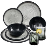 Melamin Geschirr Set für 2 Personen Grau Granit-Optik 8 Teile - mit grauen Trinkgläsern 300 ml - Campinggeschirr Geschirrset Tafelgeschirr - Spülmaschinengeeignet Tableware Outdoor Camping