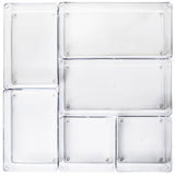 Schubladen Organizer 5,5cm hoch - 6 Teile 48x48 cm 3 Größen klar transparent Antislip - Organizer für Schminktisch Kosmetik Bad Küche Kiste Besteck Aufbewahrungsbox Ordnungsbox Schubladeneinsatz Ordnungssystem