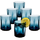Melamin Geschirr Set Jesolo Blau für 6 Personen - 24 Teile - mit farblich passenden Trinkgläsern 300ml aus Acryl - Campinggeschirr