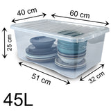 Unterbettkommode Aufbewahrungsbox mit Deckel 45 Liter - 60x40x25cm - transparent stapelbar