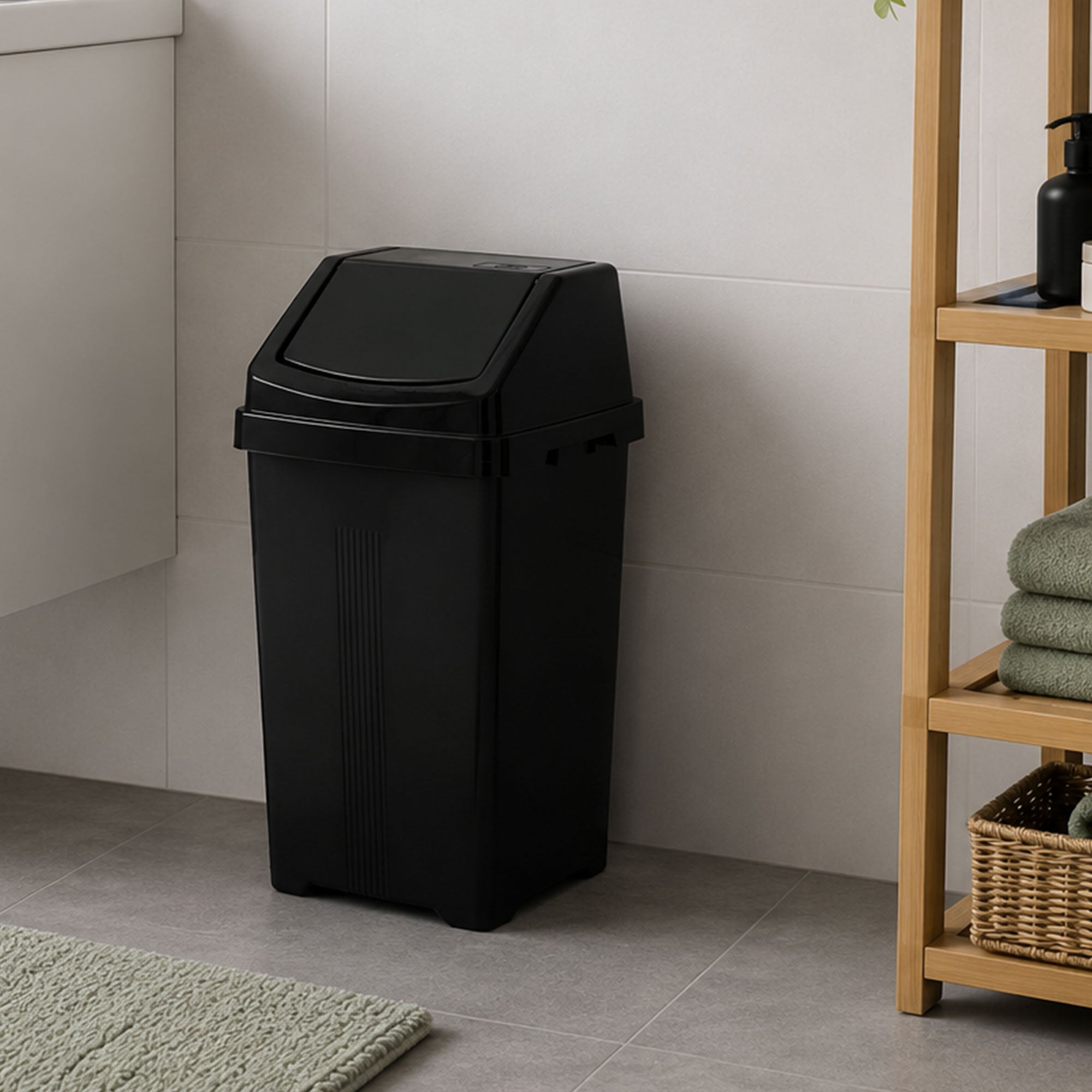 TATAY Badezimmer Mülleimer 6L Mit Schwingdeckel – Kompakt, Modern, Pflegeleicht, Für Bad & WC, Shell-Design