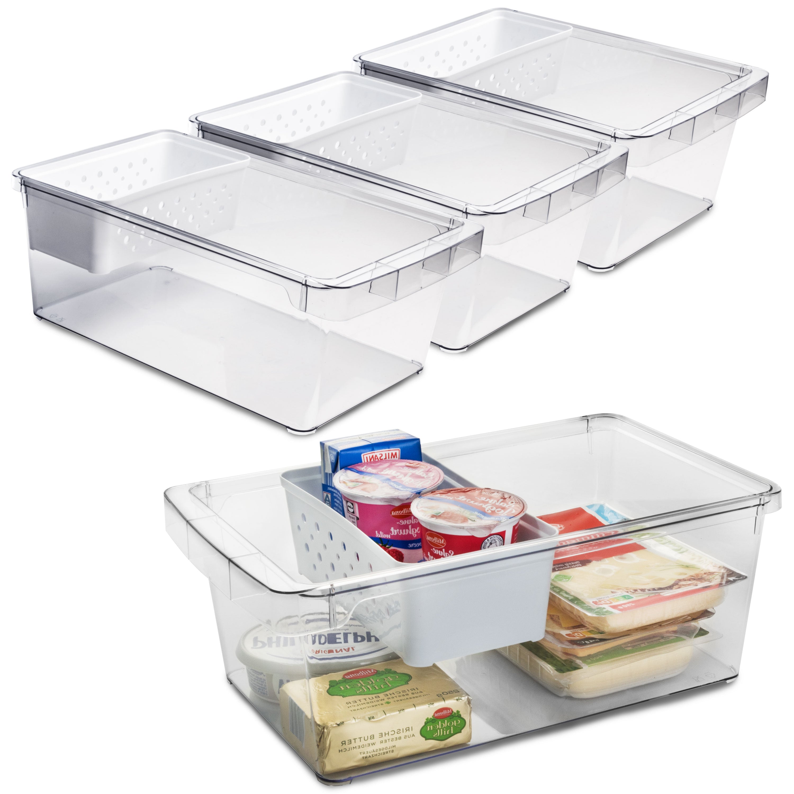 amazon acryl aufbewahrung Kühlschrank-Organizer mit Körbchen 37x23x14,5 cm durchsichtig mit Grif – Hummelladen