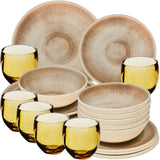 PRODUKTSET - 30514+30672 - Hummelladen Melamingeschirrset Jesolo Sand mit Trinkglas 400ml 6 Personen