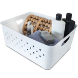 Ordnungsbox-Set WEIß-GRAU-ANTHRAZIT - 37x29x15cm - 14 Liter - Schubladenorganizer Ordnungskorb Schublade - Organizerbox Ordnungssystem Kunststoff Aufbewahrung Bad Korb Schrank Schreibtisch3631+3632 - Great Plastic Ordnungsbox mit Lochmuster Weiss 14L