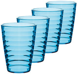 Melamin Geschirr Set 16 Teile elegante Steingut Optik in blau mit Wasserglas - für 4 Personen Essgeschirr Wasserglas