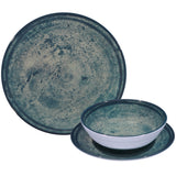 Melamin Geschirr Set Mondgranit Blau-Grau für 6 Personen - 18 Teile - Steingutoptik