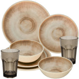 PRODUKTSET - 30514+30667 - Hummelladen Melamingeschirrset Jesolo Sand mit Trinkglas 400ml 2 Personen