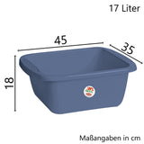 Schüssel 17 Liter rechteckig 45x35x18 cm Blau - Haushaltsschüssel Waschschüssel Universal Küchenschüssel Spülschüssel Kunststoff Fußbad Pflege - nestbar