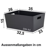 Ordnungsbox mit Beschriftungsclip anthrazit DINA4 - 26x35x15 cm 11,5 Liter - Ordnungskorb Ordnungssystem