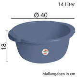 12x Schüssel 14 Liter rund D-40x18 cm Blau - Universal Haushaltsschüssel Waschschüssel Küchenschüssel Spülschüssel Kunststoff Fußbad Pflege - nestbar