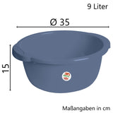 2x Schüssel 9 Liter rund D-35x15 cm Blau - Haushaltsschüssel Waschschüssel Universal Küchenschüssel Spülschüssel Kunststoff Fußbad Pflege - nestbar