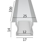 Aluminium Profil für LED - Stripes - 1 m lang - 25x14 mm - Aufputzprofil mit Abdeckung und Endkappe