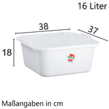 12x Schüssel 16 Liter quadratisch 38x37x18 cm weiß - aus PP-Kunststoff - Universal Haushaltsschüssel Waschschüssel Küchenschüssel Spülschüssel Kunststoff Fußbad Pflege - nestbar