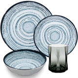 PRODUKTSET - 33410+30693 - Hummelladen Melamingeschirrset Schiefer + Trinkglas grau 300ml 2 Personen