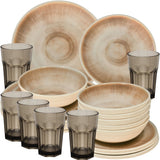 PRODUKTSET - 30514+30667 - Hummelladen Melamingeschirrset Jesolo Sand mit Trinkglas 400ml 6 Personen